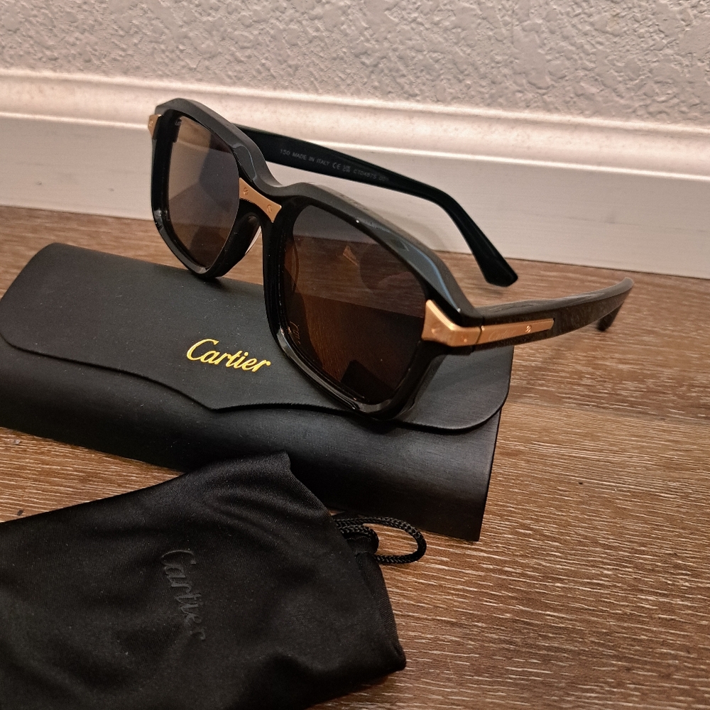 Cartier Ferrari Buffalo Horn Dark/Gold Framed Sunglasses 55-19-150